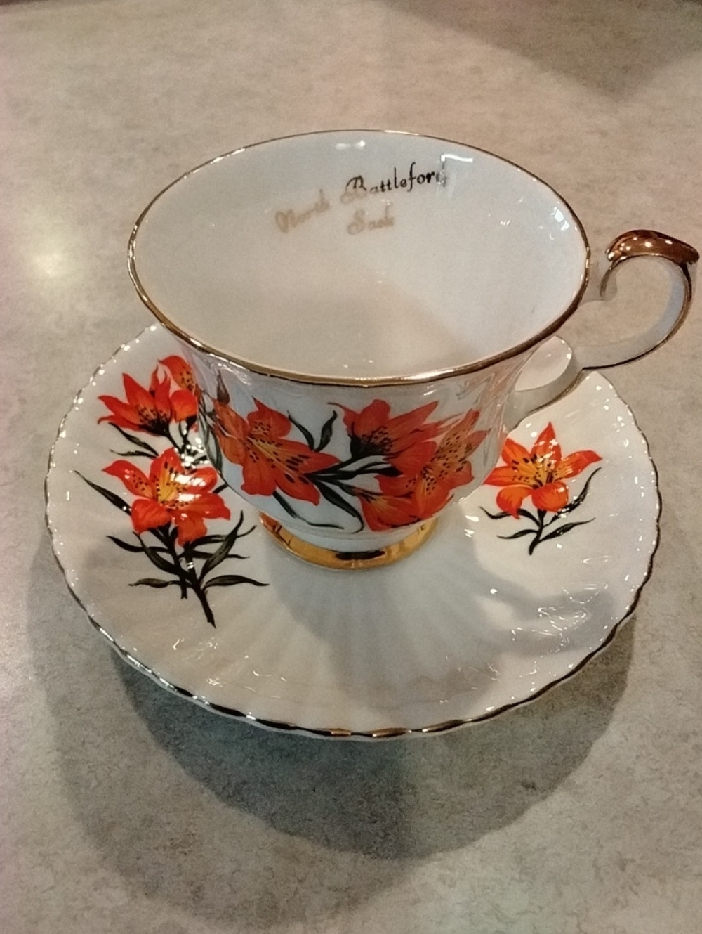 Royal Windsor Orange Prairie Lily Bone China Vintage Teacup and Saucer Set
